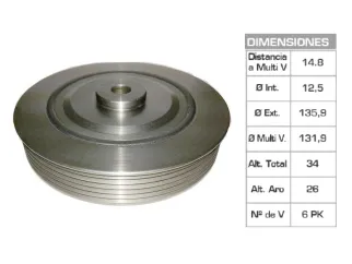 Polea ciguenal renault Clio/Kangoo/19 1.9 dt F8Q 12.5X135.9X34 mm - 6PK