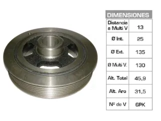 Polea ciguenal toyota Corolla/Corolla fielder 1.8 16V 1ZZ/1ZZFBE 02/08 25X135X45.9 mm - 6PK