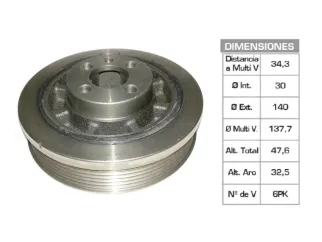 Polea ciguenal volkswagen Golf/Passat 1.9 d 94/97 30X140X47.6 mm - 6PK