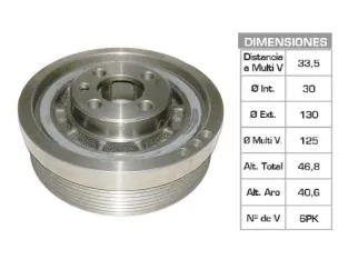 POLEA CIGUENAL VOLKSWAGEN GOL/POLO/SAVEIRO/GOLF/CADDY 1.9 D-SD-TDI 30X130X46.8 MM - 6PK - NUCLEO DE ALUMINIO