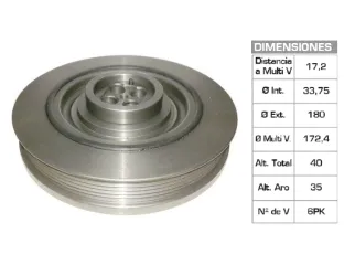 POLEA CIGUENAL CHEVROLET S10/BLAZER / NISSAN FRONTIER 2.8 TDI MWM 33.75X180X40 MM - 6PK