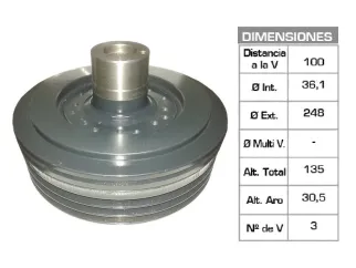POLEA CIGUENAL DEUTZ AX 120-140-160-190 36.1X248X135 MM - 3V