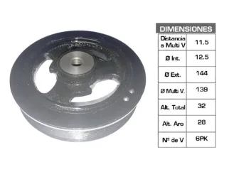 POLEA CIGUENAL FIAT PALIO 326/GRAND SIENA 1.6 16V/ARGO/CRONOS 1.8 16V 12.5X144X32 MM - 6PK