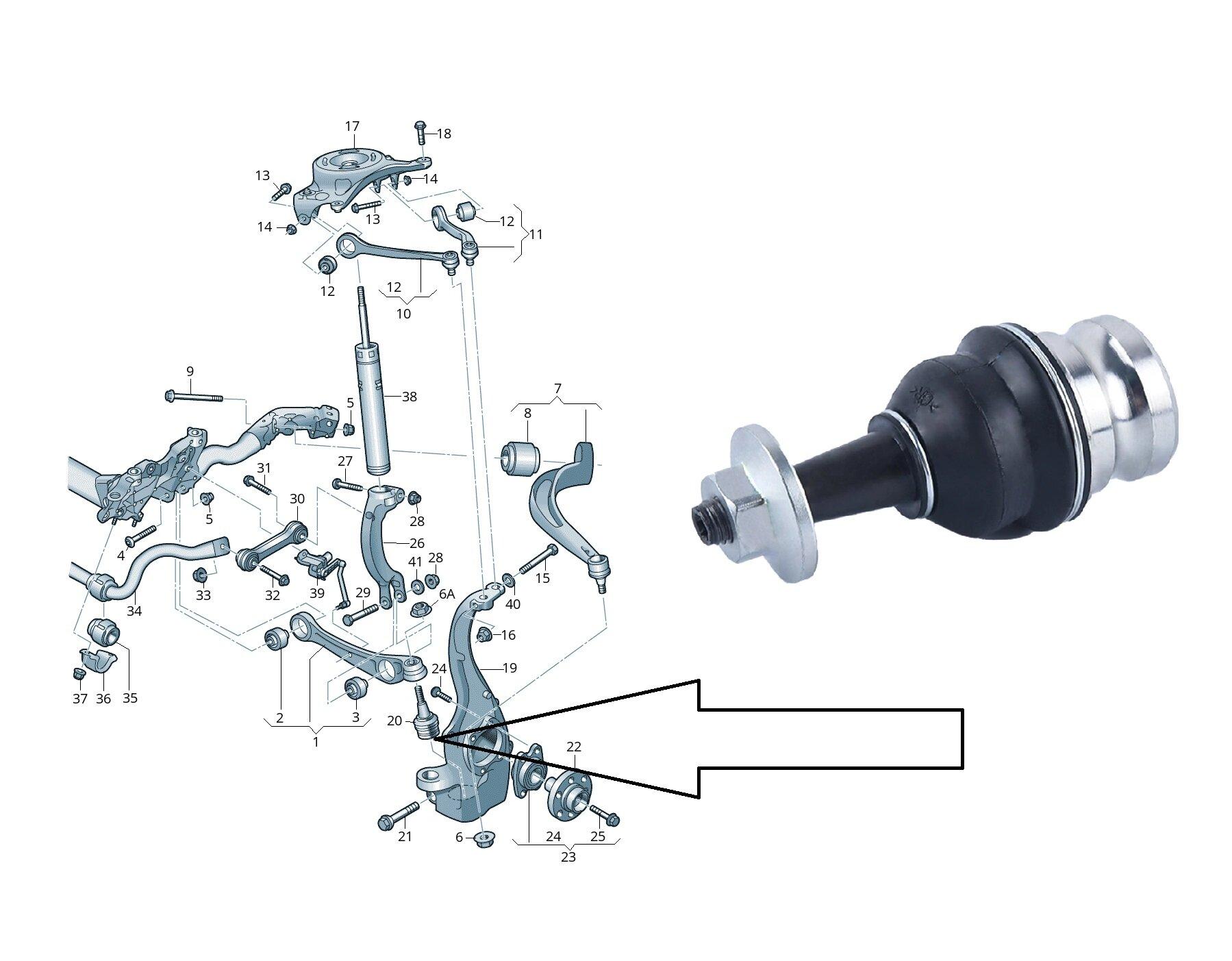 Rotula inferior A5 Q5 perno fino (13.80MM - 21.80MM) (Oem 8K0407689E) Audi | A4 | 2008-2015